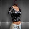 Mujer Remera morley lycra corta laminada escote espejo - FRA