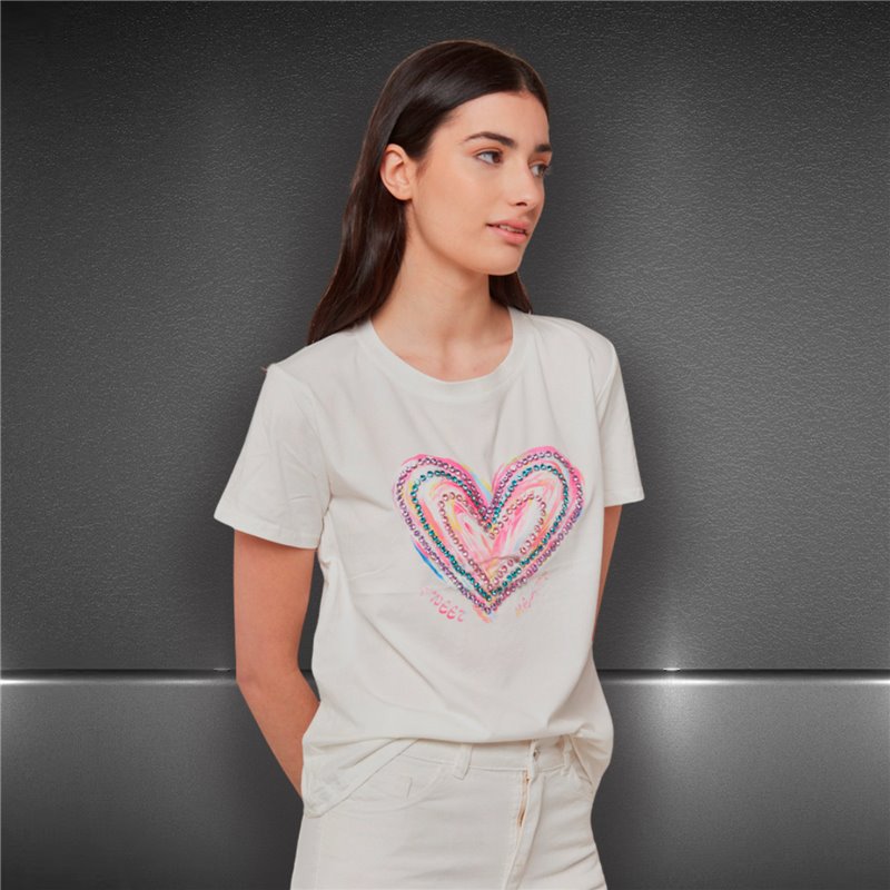 Mujer Remera algodon lycra estampa corazon tachas estrass colores - RA