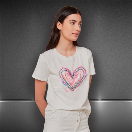 Mujer Remera algodon lycra estampa corazon tachas estrass colores - RA