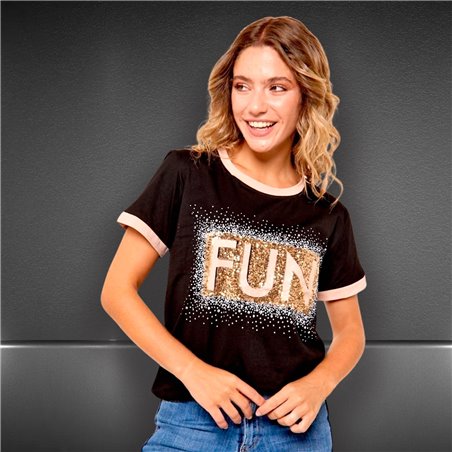 Mujer Remera algodon lycra estampa FUN lentejuelas - FRA