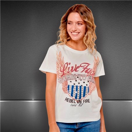Mujer Remera algodon lycra estampa BORN TO RUN tachas - FRA