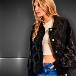 Mujer Campera jean over side brillos - FRA