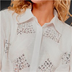 Mujer Camisa lino bordado hilo lentejuelas - FRA
