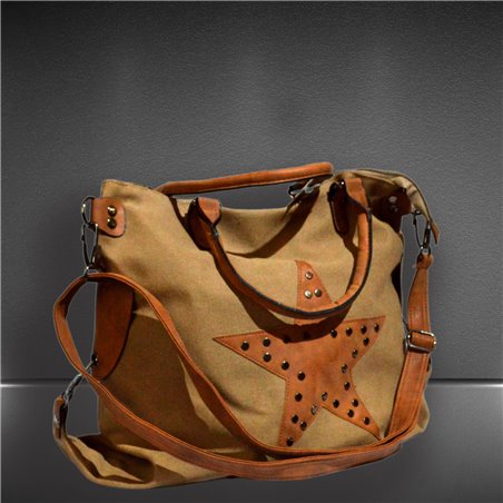 Bolso Lona aplique estrella tachas doble manija - GOA