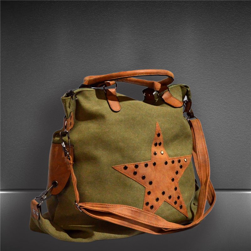 Bolso Lona aplique estrella tachas doble manija - GOA