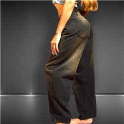 Mujer Pantalon jean baggy rigido tiro corto hebilla en cintura - BE
