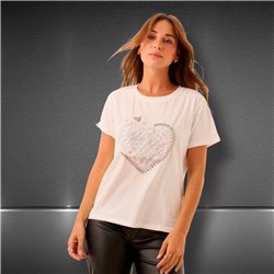 Mujer Remera algodon lycra estampa corazon flores garabato estrass - FRA