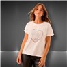 Mujer Remera algodon lycra estampa corazon flores garabato estrass - FRA