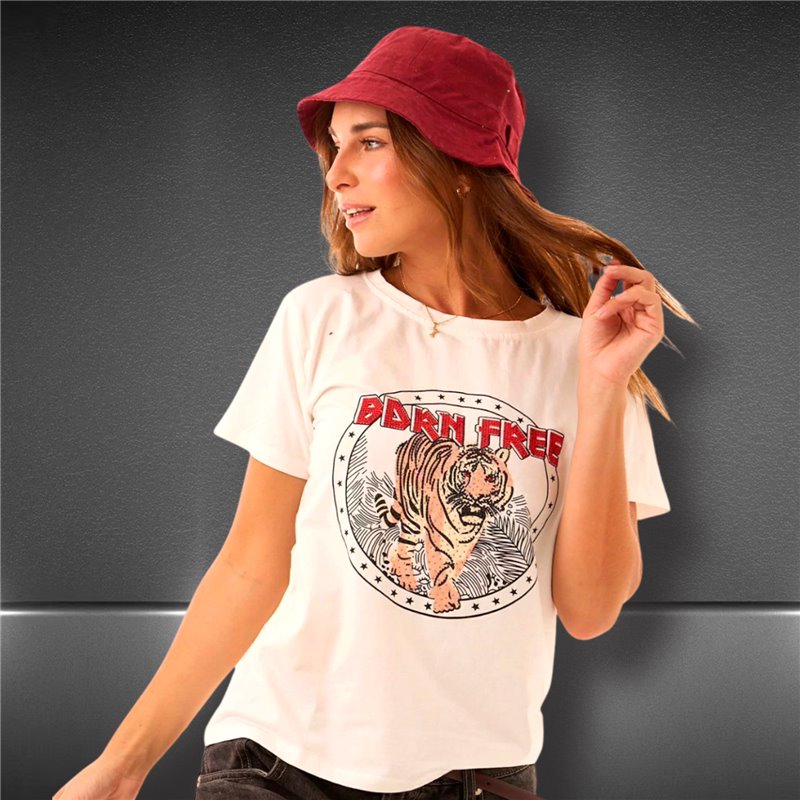 Mujer Remera algodon lycra estampa tigre BARN FREE - FRA