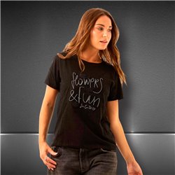 Mujer Remera algodon lycra estampa relieve estrass FLOWERS y FUN - FRA