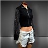 Mujer Campera lycra corta mangas brillo calavera en espalda - G