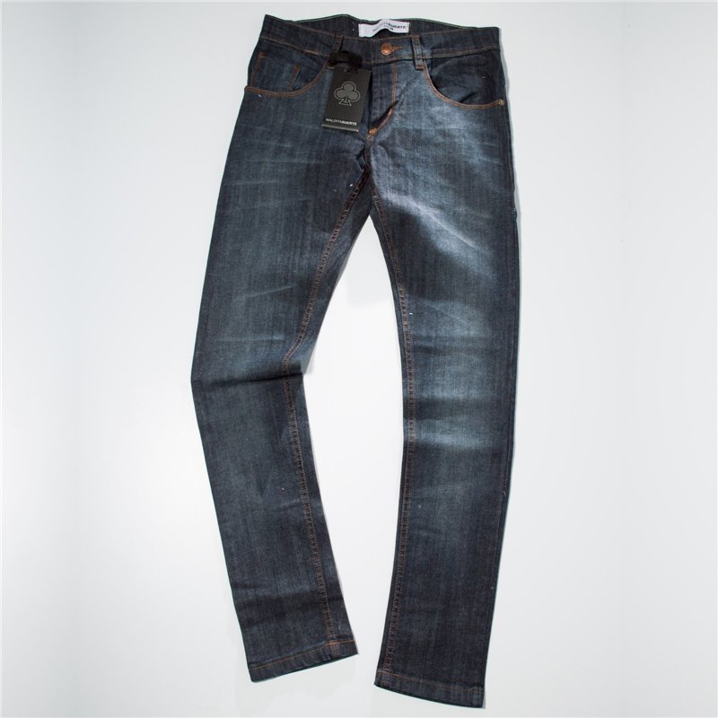Hombre Pantalon jean chupin elastizado localizado azul Maldita suerte