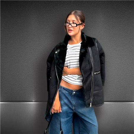 Mujer Campera gamulan piel frente cierres - EM