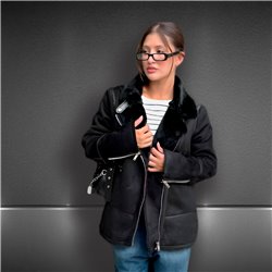 Mujer Campera gamulan piel frente cierres - EM