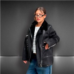 Mujer Campera gamulan piel frente cierres - EM