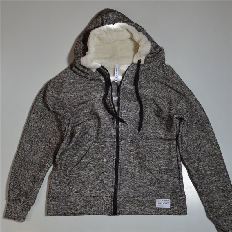 Mujer campera rustica con brillo capucha peluche