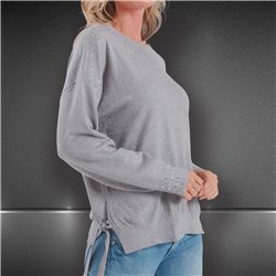 Mujer Sweater bremer amplio cuello mangas estrass lazo ajustable - FRA