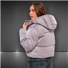 Mujer Campera corta saten duquesa abrigo puffer capucha desmontable - H