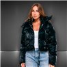 Mujer Campera corta saten duquesa abrigo puffer capucha desmontable - H