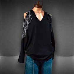 Mujer sweater bremer amplio abertura en hombros brillo - K