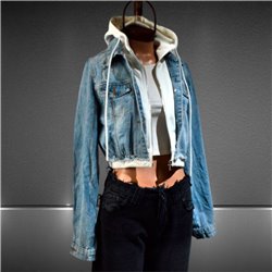 Mujer campera jean capucha algodon corta - K