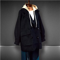Mujer saco lana cruzado capucha combinada - CA