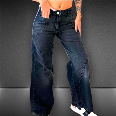 Mujer pantalon jean recto recortes - EM