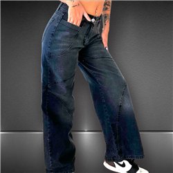 Mujer pantalon jean recto recortes - EM