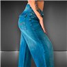 Mujer pantalon jean recto bordado en tapa de bolsillo - EM