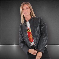 Mujer campera ecocuero fuelle al costado elastizado