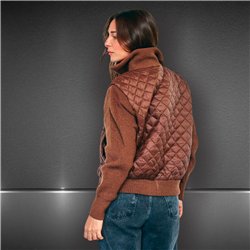 Mujer campera matelace combinado tejido frente cierre corta - HR