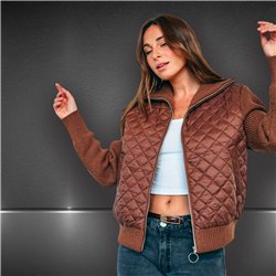 Mujer campera matelace combinado tejido frente cierre corta - HR