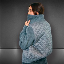 Mujer campera matelace combinado tejido frente cierre corta - HR