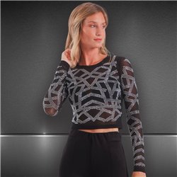 Mujer remera tull corta frente strass - FRA