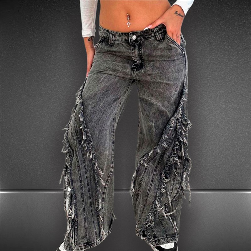 Mujer pantalon jean wide leg super desflecado - EM