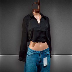 Mujer camisa creep corta botones forrados - JI