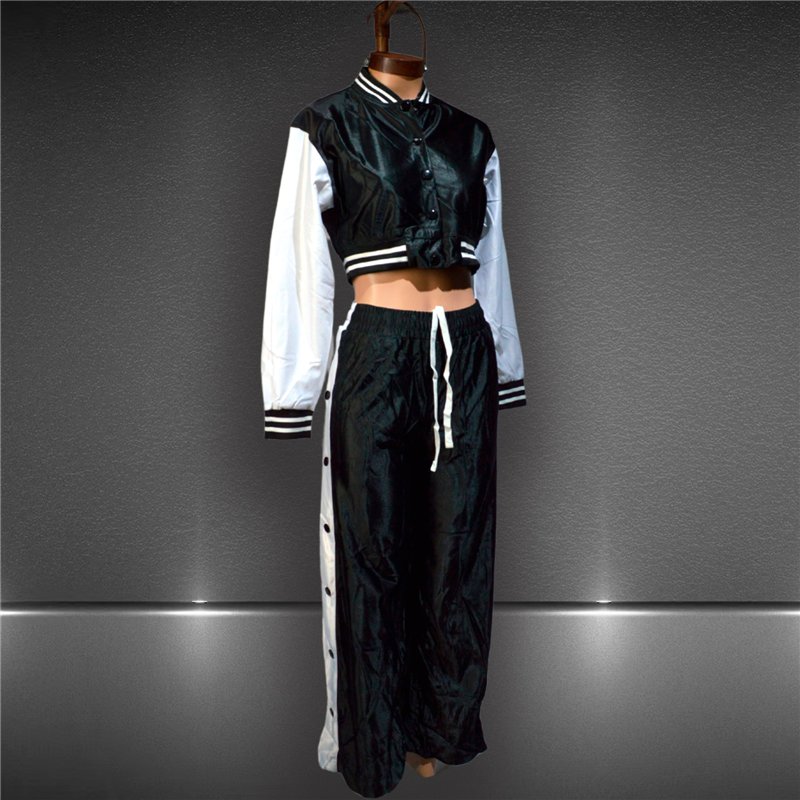 Mujer conjunto acetato campera corta pantalon tachas laterales - JI