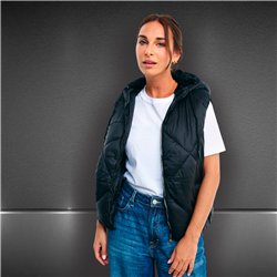 Mujer chaleco puffer con piel capucha - HL