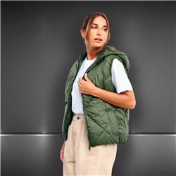 Mujer chaleco puffer con piel capucha - HL