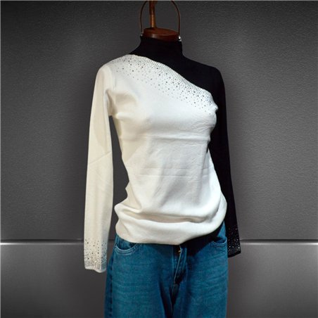 Mujer polera bremer combinada frente estrass - OG