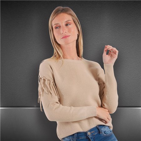 Mujer sweater bremer escote redondo flecos en mangas - FRA