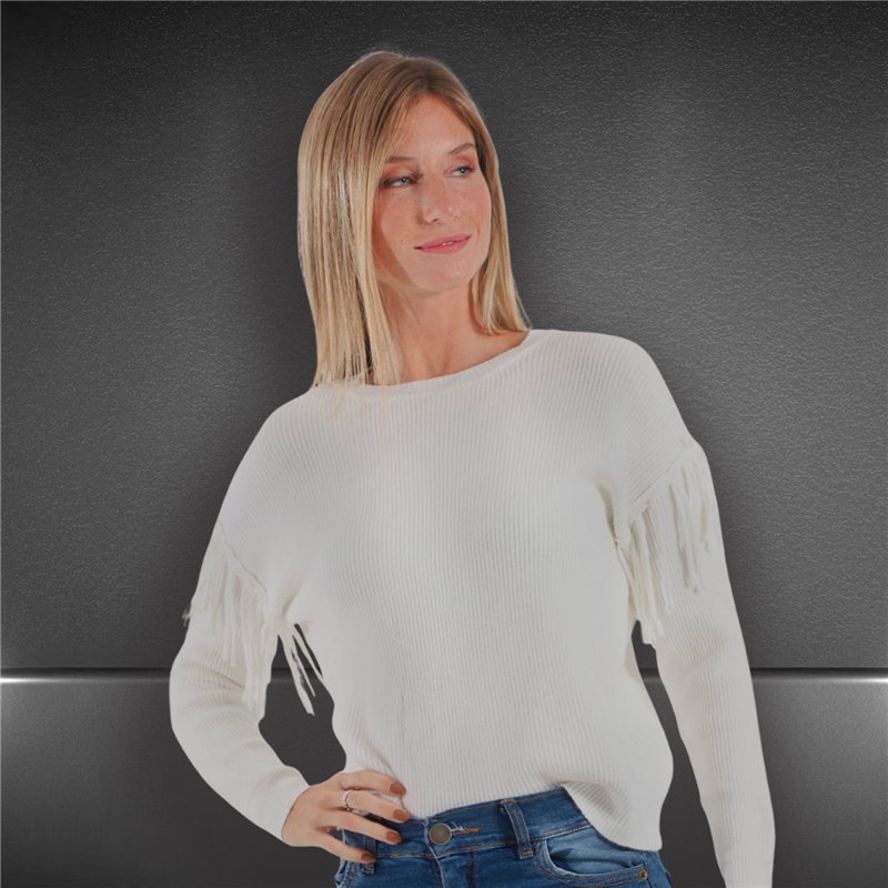 Mujer sweater bremer escote redondo flecos en mangas - FRA