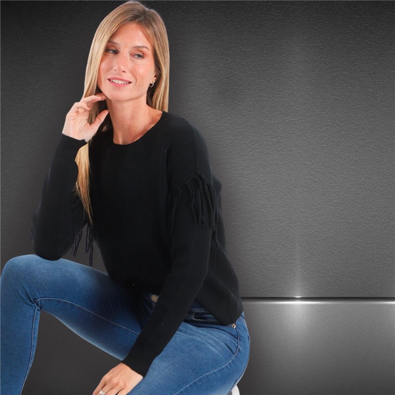 Mujer sweater bremer escote redondo flecos en mangas - FRA