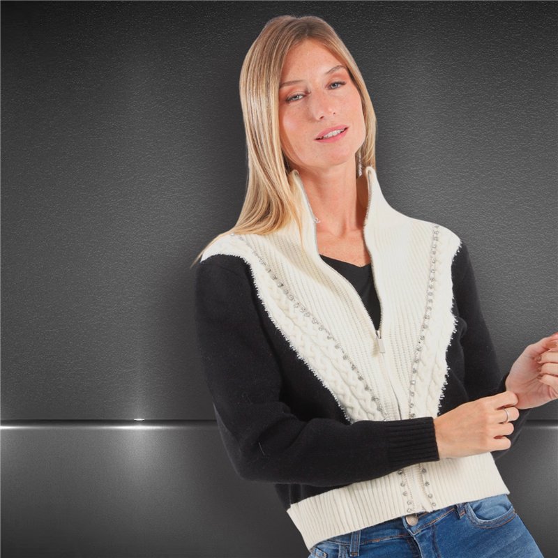 Mujer cardigan tejido lana combinado frente brillo - FRA