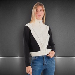 Mujer cardigan tejido lana combinado frente brillo - FRA
