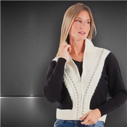 Mujer cardigan tejido lana combinado frente brillo - FRA