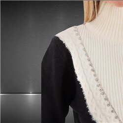 Mujer cardigan tejido lana combinado frente brillo - FRA