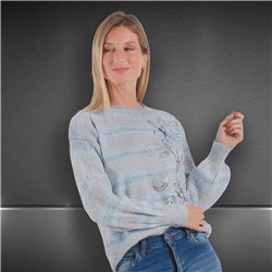 Mujer sweater tejido lana frente bordado flores lentejuelas - FRA