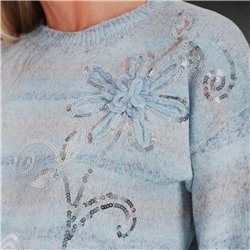 Mujer sweater tejido lana frente bordado flores lentejuelas - FRA