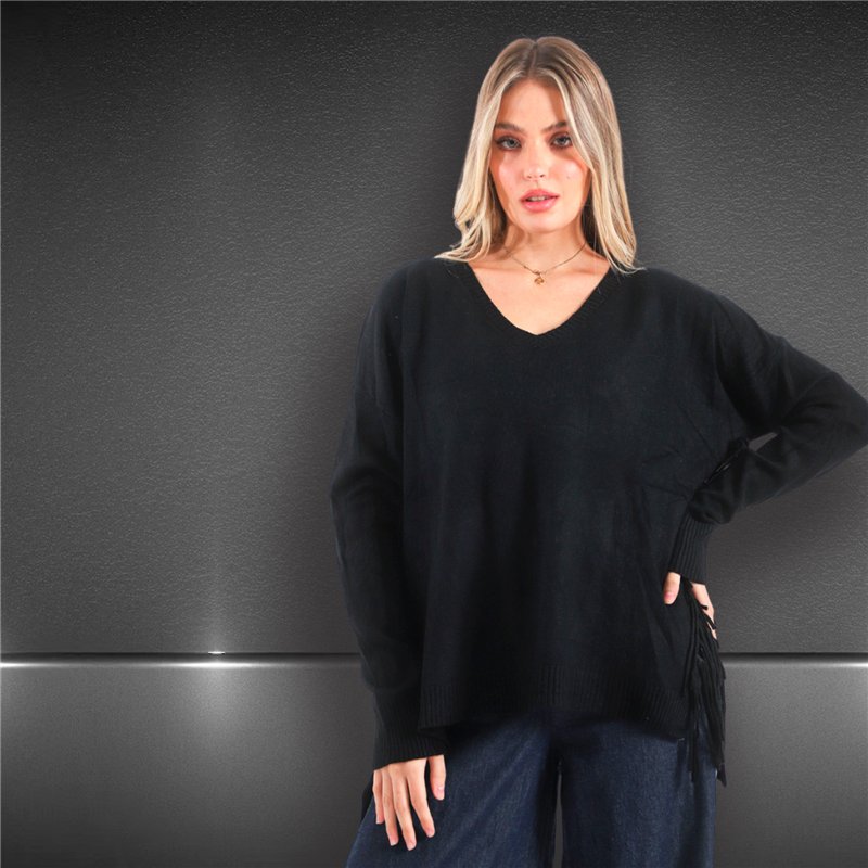 Mujer sweater bremer amplio escote V flecos laterales - FRA